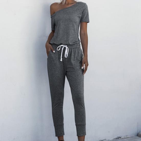 Frauen Strampler Einfarbig Enge Taille 4 Farben Damen Schräge Schulter Overall zum Einkaufen