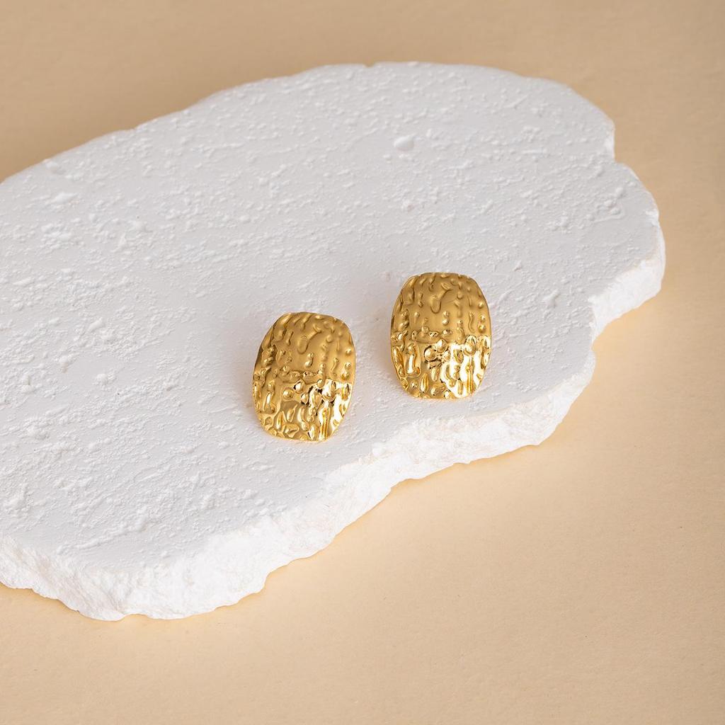 European Retro Geometric Leaf & Heart Stainless Steel Stud Earrings