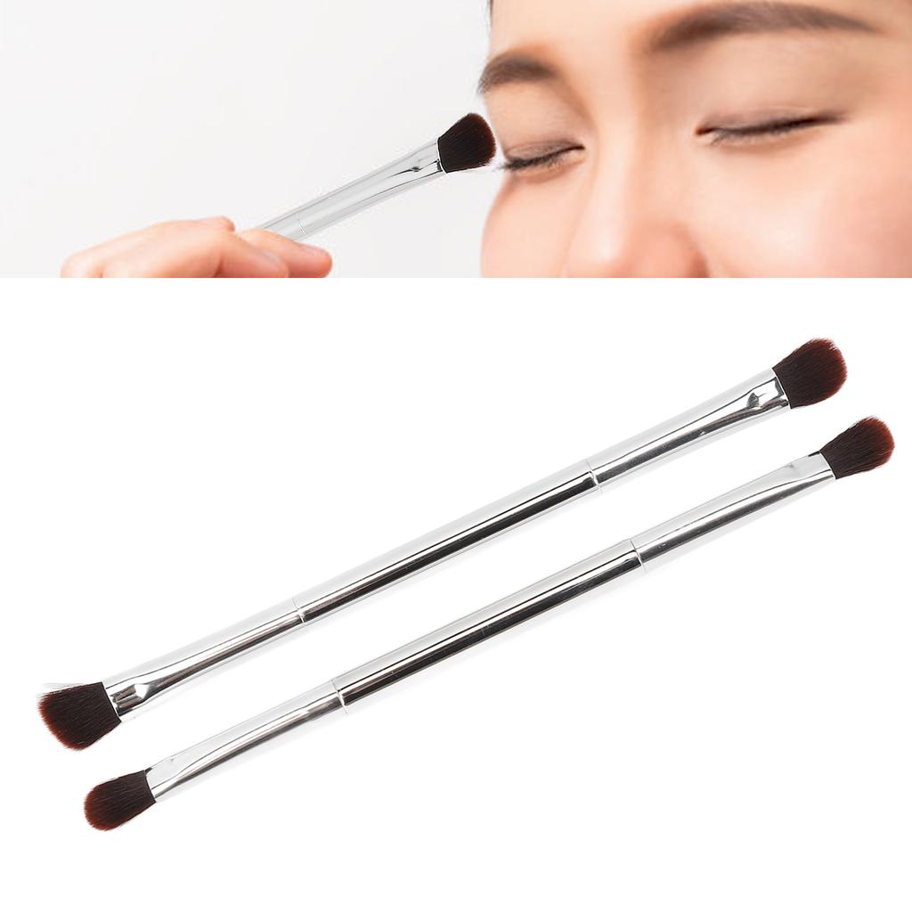2pcs Double Ended Eyeshadow Brush Set Silver Makeup Soft Fiber Hair Nose Contour Brush Cosmetic Tool