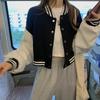 Women's short baseball uniform long-sleeved jacket American student cardigan top trendy