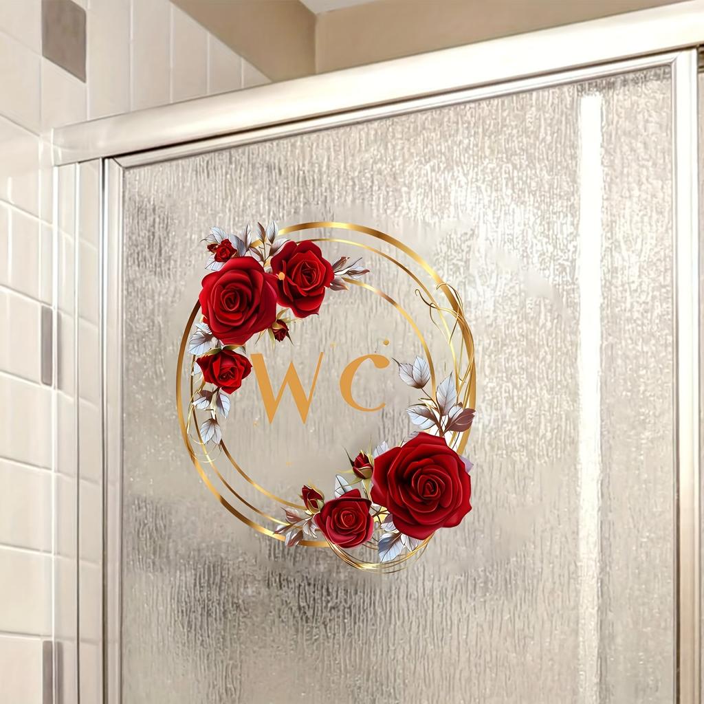 1pc of Red Rose Wall Sticker, Floral Wall Decor with a Rose Wreath, Vinyl Wall Art for Bathroom And Entrance Decoration