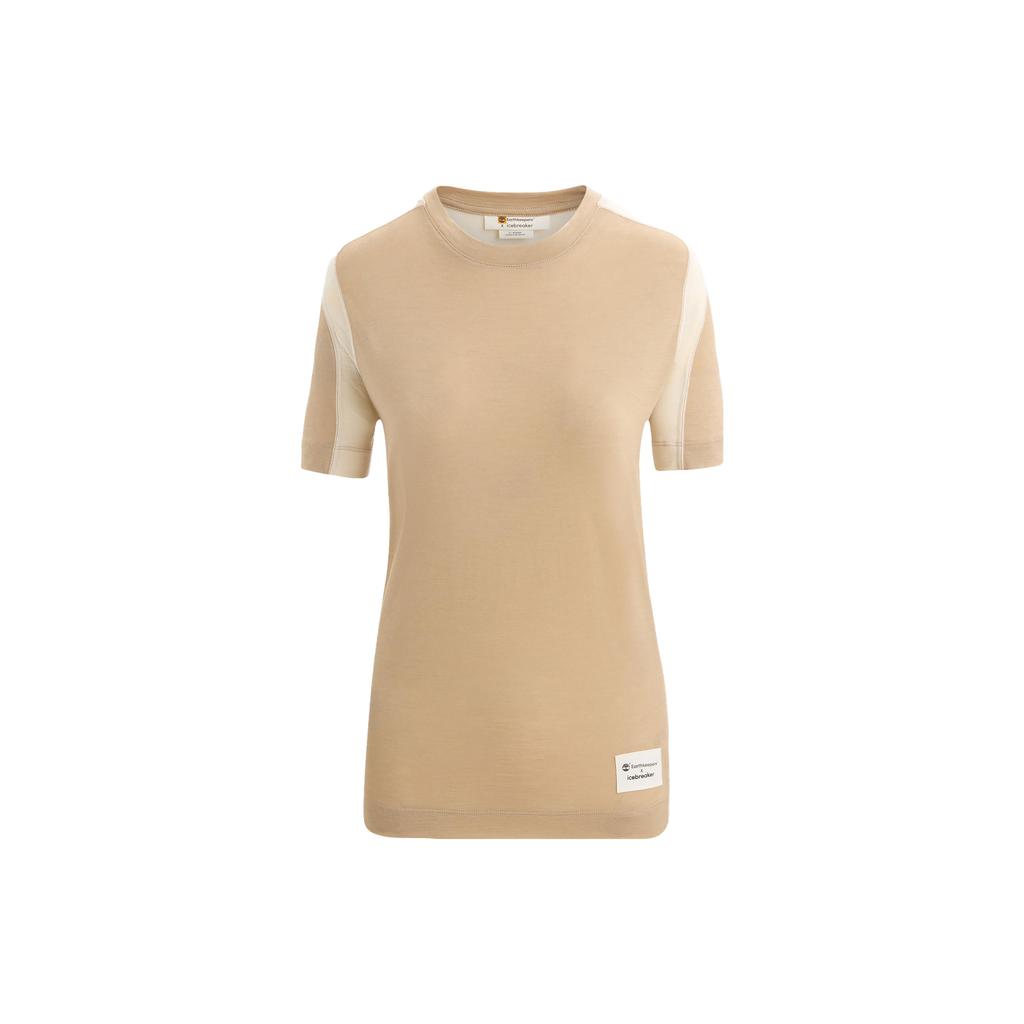 Timberland X Icebreaker Collaboration Knitted Breathable Round Neck Short Sleeve T-Shirt Women T-Shirts Light-Brown A6J5H262