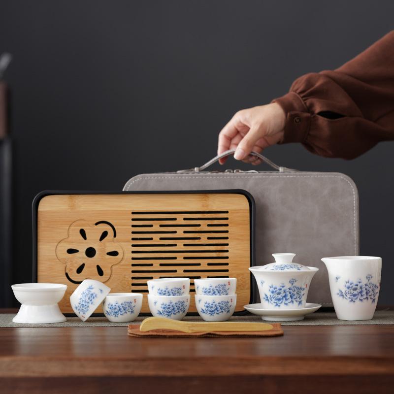 Retro Guochao Peony White Porcelain Tea Ware High-end Tea Making Set Event Award