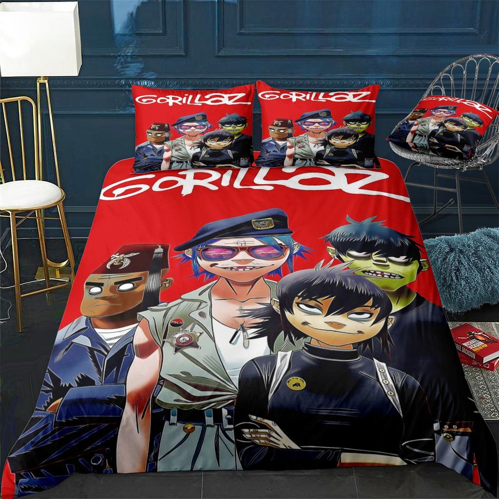 Musikband Gorillaz Bettwäsche-Set Anime Bettbezüge Doppelbett Einzelbett Größe Bettwäsche Bettdeckenbezug Cartoon Kinder-Bett-Set Für Zuhause