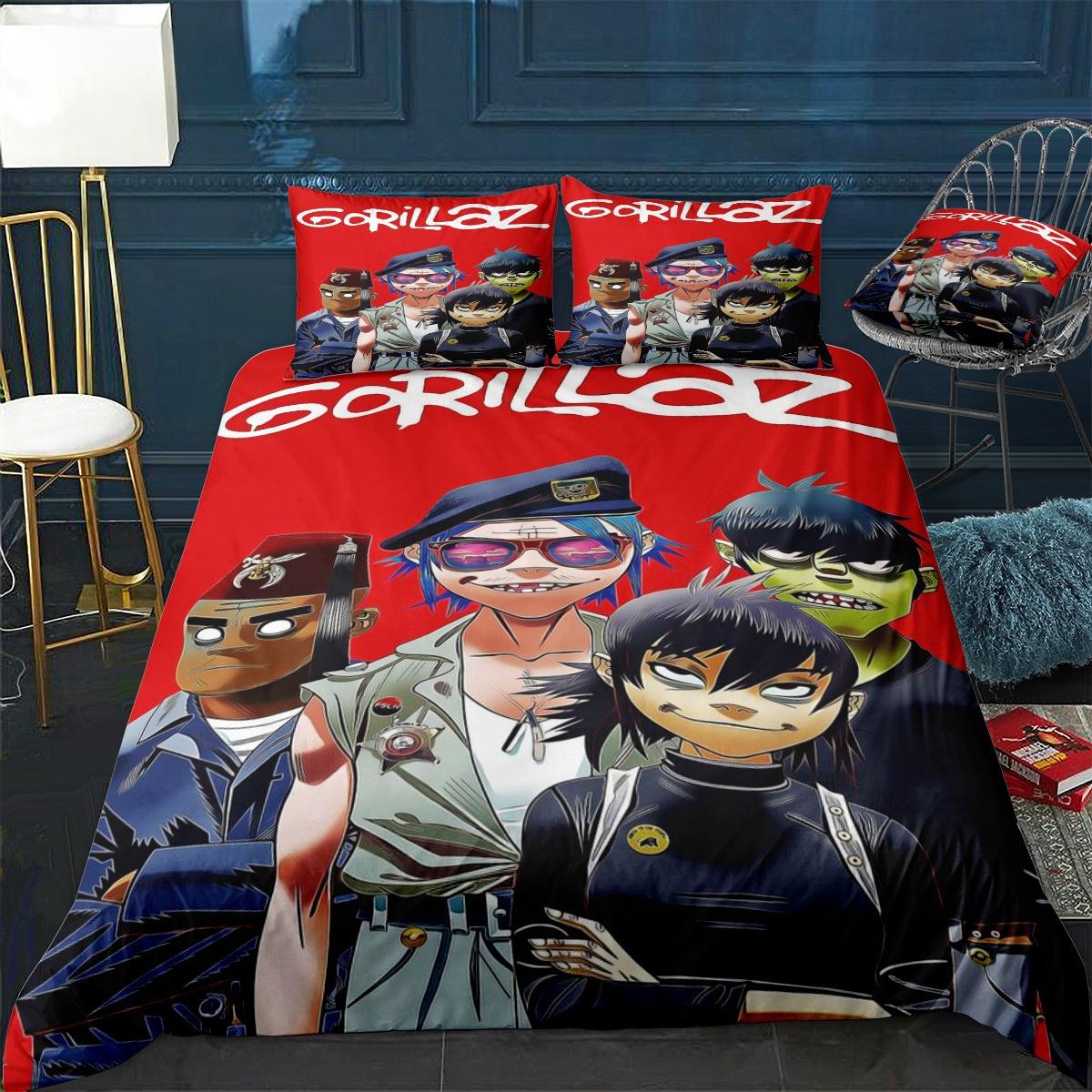 

Музичний гурт Gorillaz Постільна білизна Аніме Наволочки для ковдри Подвійне ліжко Розмір Twin Постільна білизна Чохол для ковдри Мультяшний Дитячий Комплект постільної білизни Для дому EU Single(135*200cm)3pcs