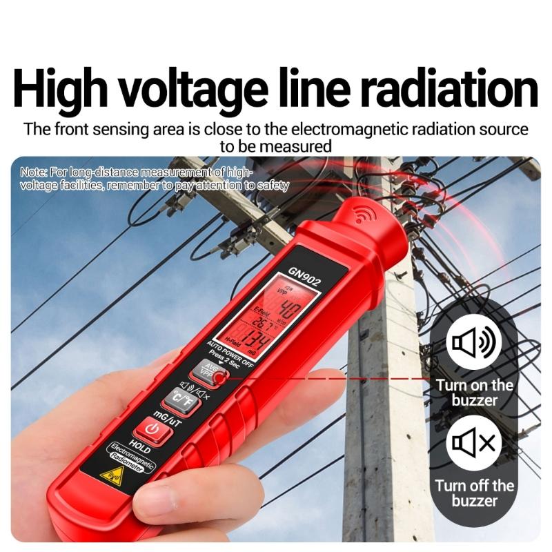 3 in 1 Digital Display Electromagnetic Radiation Detector Measure Electric Magnetic Temperature with Sound Light Alarms