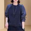 Striped Patchwork Round Neck Sweatshirt for Women in Autumn Loose and Versatile Western Style Age-reducing Top