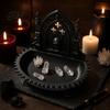 Dark Niche Desk Decor Church Carving Design Storage Box, Matte Black Desktop Organizer for Rings Incense Tray Bracelets Goth Decor, Gothic Style