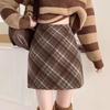 Korean Plaid High-Waisted Wool Blend A-Line Midi Skirt - Women's Autumn/Winter Style