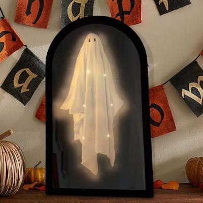 Halloween Hologramm Geist Spiegel LED Leuchtend Gruseliger Geisterspiegel für Halloween Innen Außen Spukhaus Raumdeko