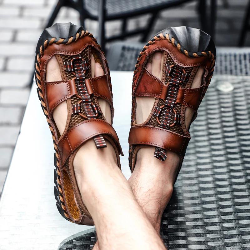 Fashion Summer New Men's Thick Bottom Slippers Large Size Hand Sewn Rubber Low Anti Slip Soft Bottom Outdoor Beach Sandals Hot Selling