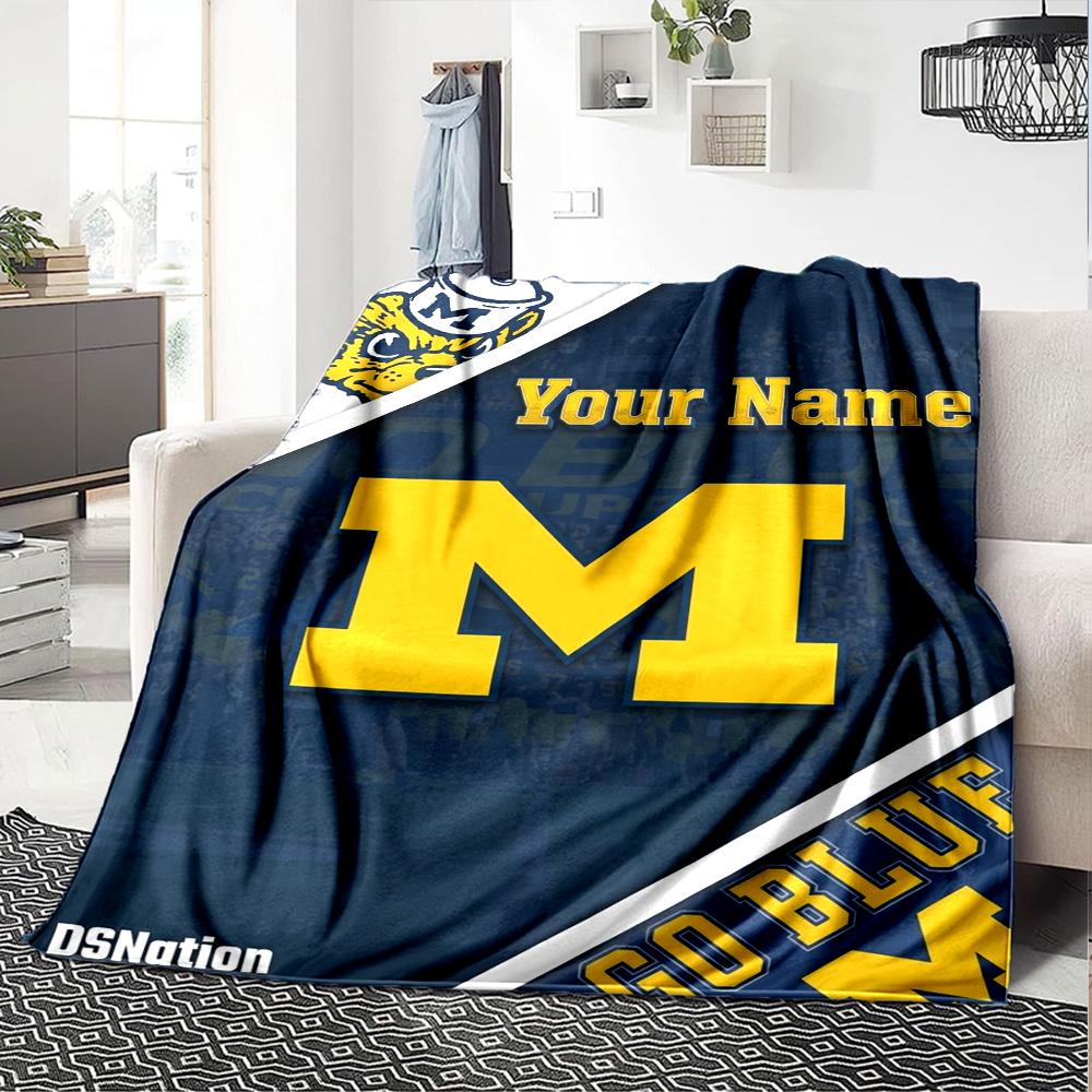 Name Custom Michigan Print Flannel Blanket High Quality Warm Comfortable Cover for All Seasons Perfect for Gifts Home Decor