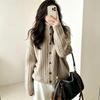 European Style Women's Wool Knit Cardigan Coat with Thick Cable Knit and High Neck Lapel