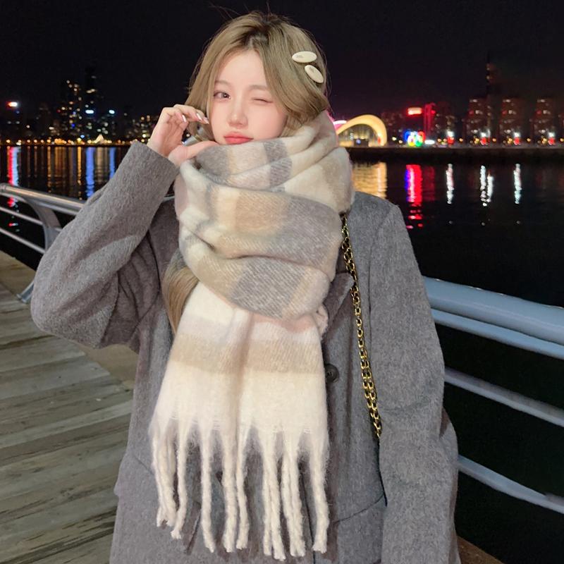 Winter Imitation Cashmere Scarf For Women Maillard High-End Korean Style Warm Retro Versatile Thick Shawl