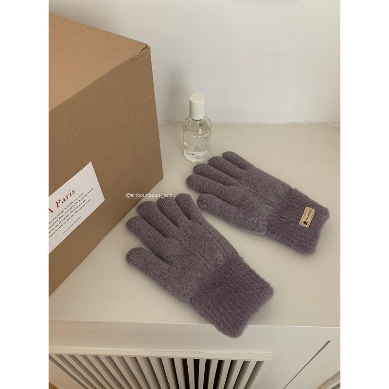 Jintai Korean Version of Winter Thickened Color Blocking Gloves Warm Plush Double Layer Touch Screen Split Knitted Female Cycling Student