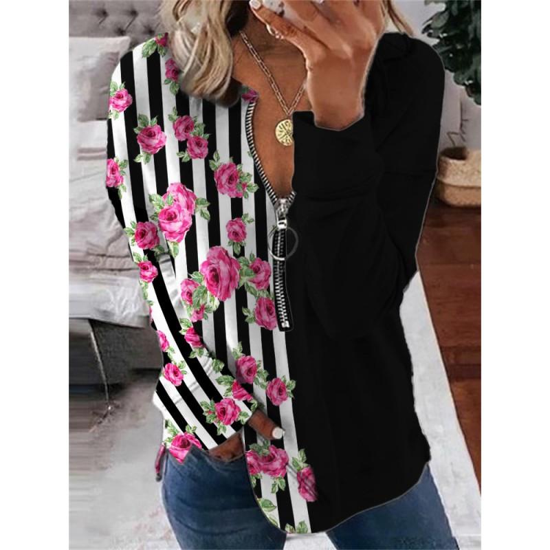Womens Trendy Abstract Print Half-Zip Long Sleeve Hooded Sweatshirt Streetwear