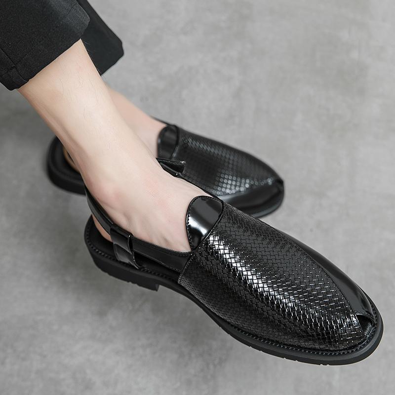 Sandals for Men Brown Black Pu Buckle Strap Classics Casual Handmade Fashion Men Dress Shoes British Summer Breathable