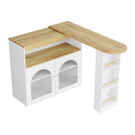 Standing Dining Table Spacious Desktop Coffee with 2 Doors Open Shelves Large Home Extendable Bare Capacity Strong Load-bearing Furniture Modern
