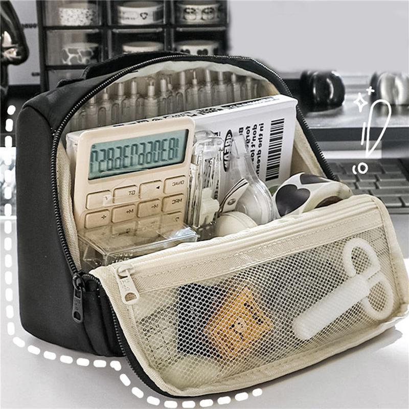

High Appearance Level Large Capacity Pen Bag Black Simple Japanese Pencil Case Student Stationery Bag Storage Bag Makeup синий