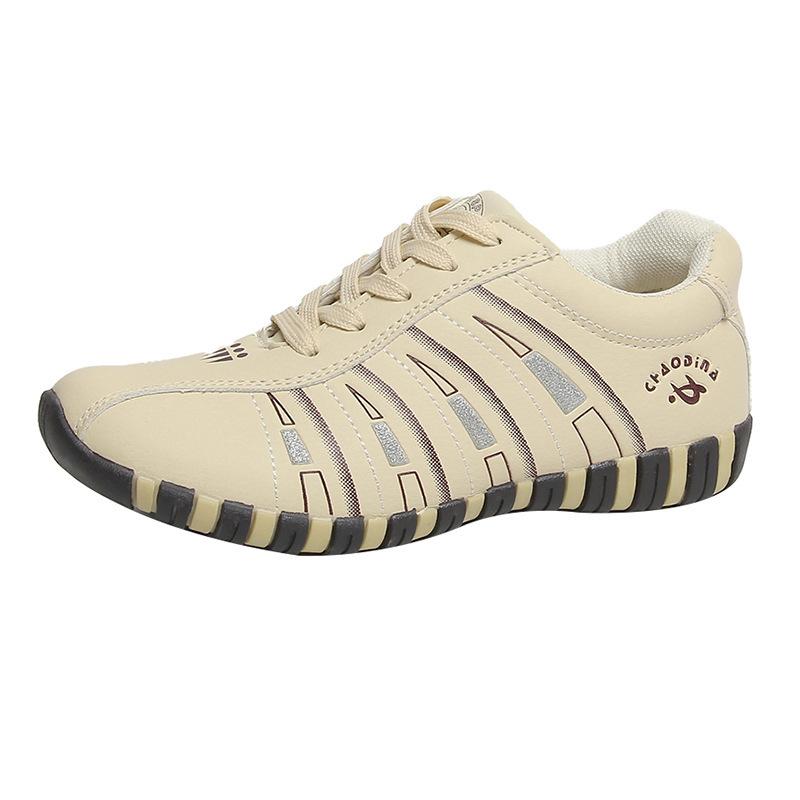

Summer white shoes women s spring and autumn fashion student round head striped board shoes lace-up break 41 бежевый