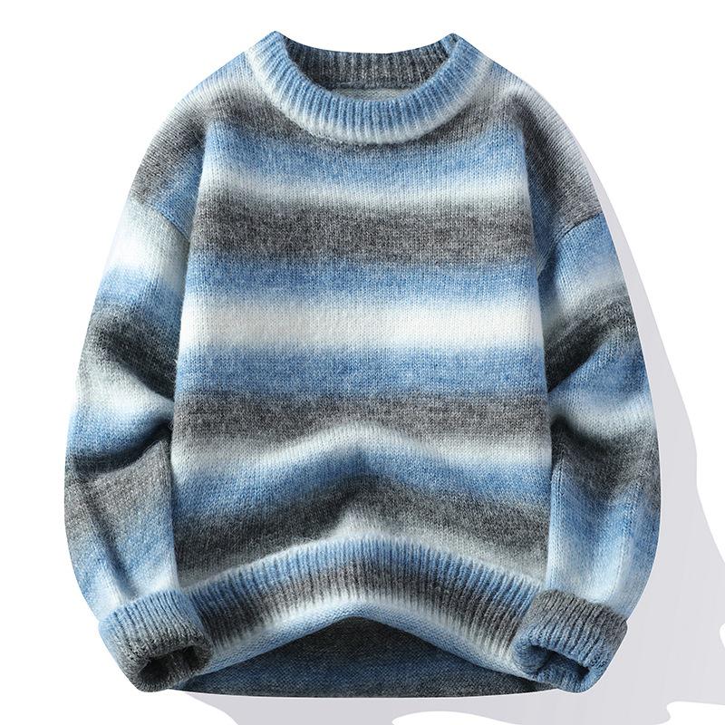 Men s Autumn Winter Striped Round Neck Knit Sweater L