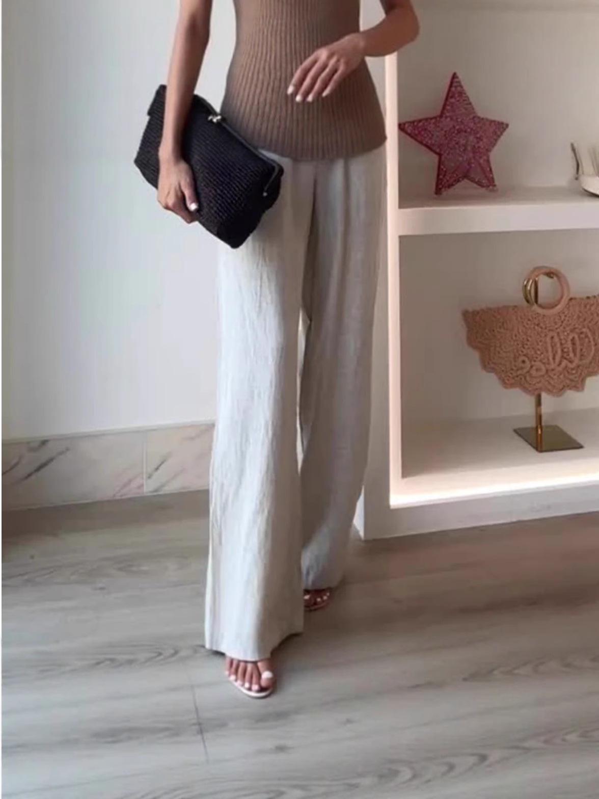 

Женский костюм: рубашка с лацканами и длинным рукавом и брюки с широкими штанинами - Европейский и американский стиль, 2025 S