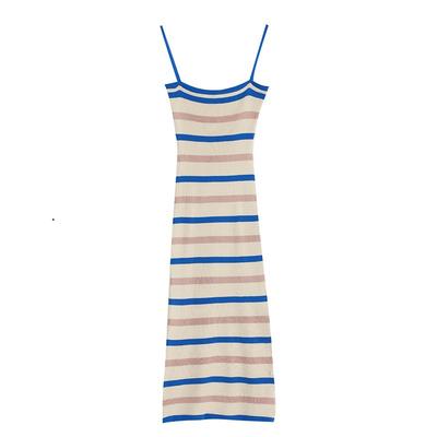Striped Knitted Suspender Skirt Summer Clavicle Vest Dress Women's Waistband Hip Skirt Mid-length Sleeveless Skirt