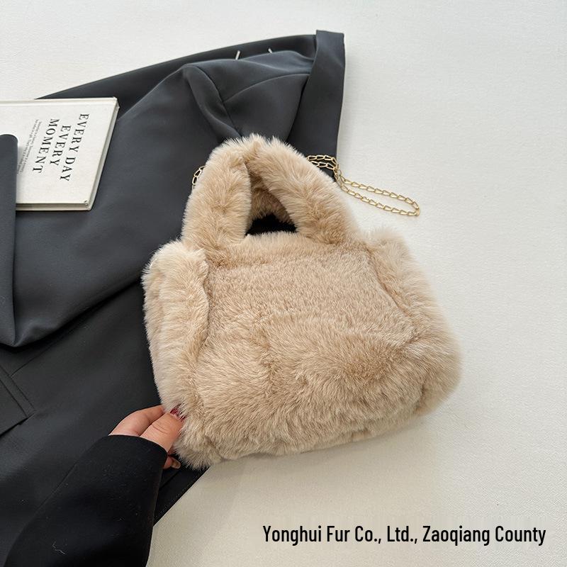 Mini Borsa in Finta Pelliccia di Coniglio Rex Autunno/Inverno: Borsa a tracolla con catena, morbida, alla moda e versatile per donna