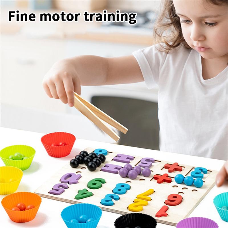 Dřevěná Montessori hračka s klipy a korálky pro batolata, rozpoznávání čísel, aritmetická párovací hračka, hračky pro rané vzdělávání pro děti, dárky