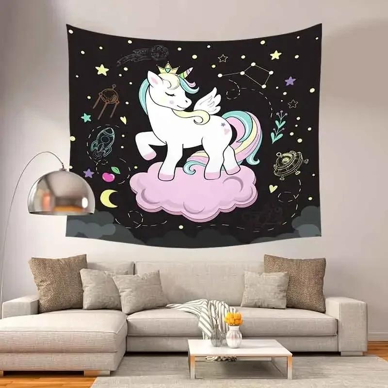 Rainbow Unicorn Pattern Tapestry Office Living Room Tapestry Home Wall Decoration Tapestry
