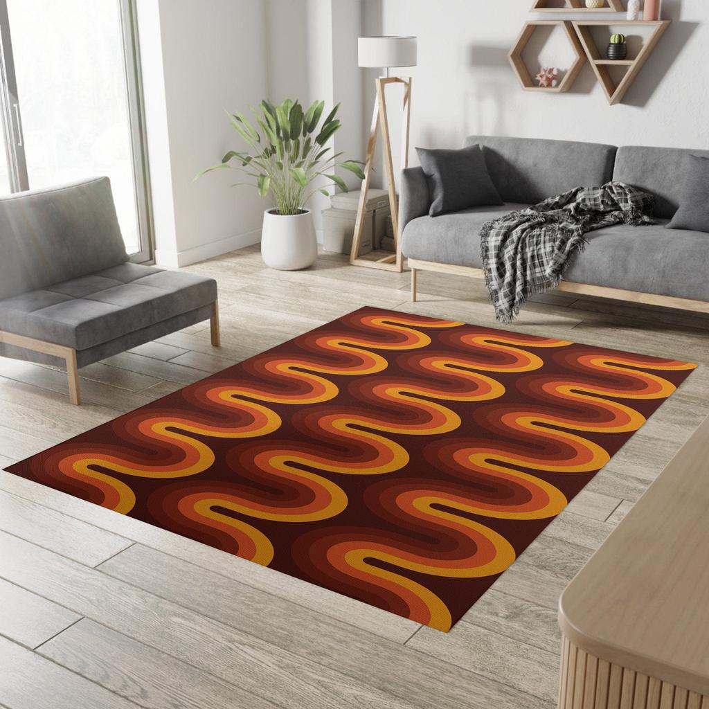 Brown Groovy Retro 70s Area Rug Brown Orange Geometric Rug Groovy Dorm Decor Tangerine Mid Century Rug Retro Home Decor