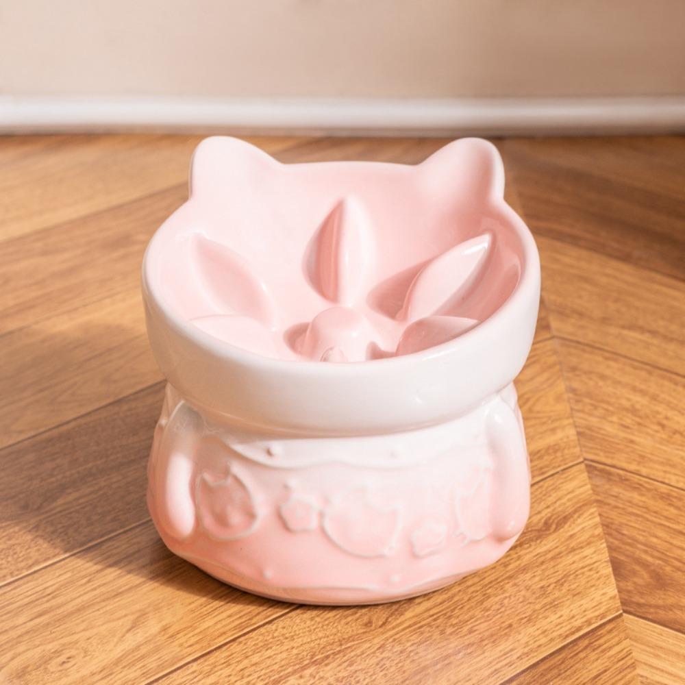 Slanted Mouth Pet Feeder Bowl Ceramic Cat High Foot Bowl Cat Slow Food Bowl  for Feeding