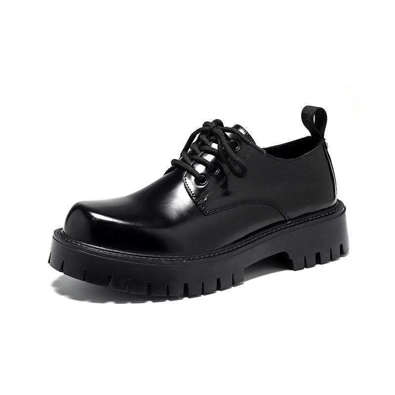 

Мужские туфли из кожи, визуально увеличивающие рост Мужские туфли из яркой кожи Корейская версия Повседневный британский деловой тренд Зеленые туфли для парикмахеров 4325-R 44 чёрный