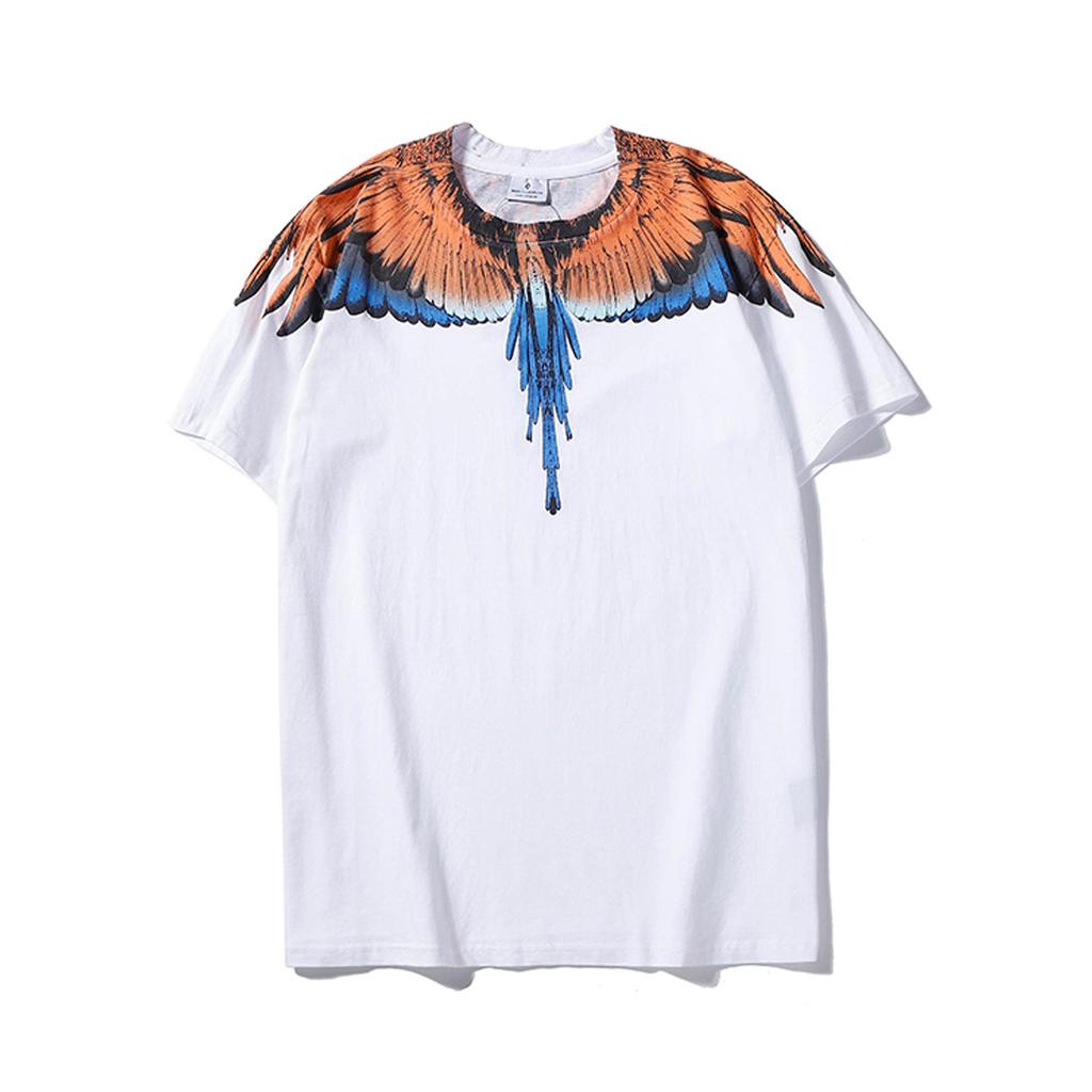Marcelo Classic Phantom Wings Short Sleeve T-Shirt with Colorful Feathers and Lightning Design
