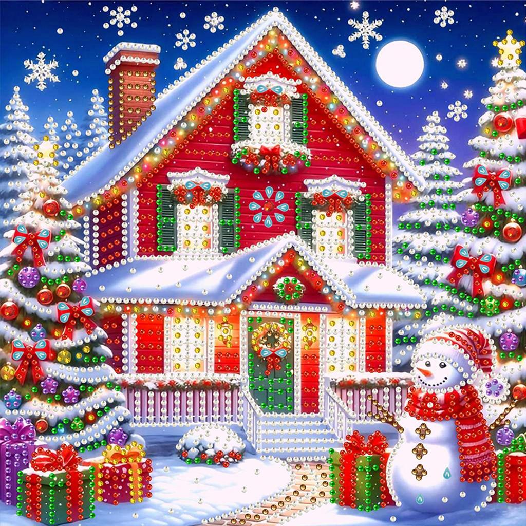 Christmas House Diamond Art Kits for Home Wall Decoration DIY Gem Art Diamond Painting Kits Diamond Dots Gem Art 11.81x11.81in