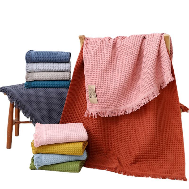 Pure Cotton 90x180 Waffle Weave Tassel Bath & Beach Towel Shawl - Honeycomb Design, No Shed Gauze.