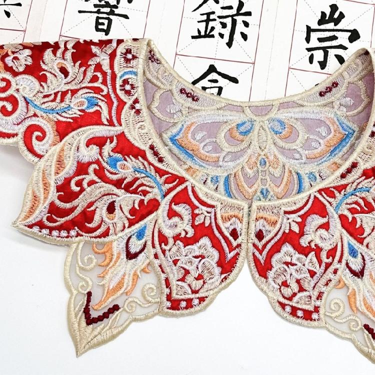 Embroidery Fringed Collar Elegant Detachable Collar Shawl Vintage Horseface Skirt Collar Costume Dressingup Accessories