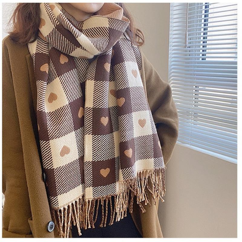 Love plaid double-sided thickened warm imitation cashmere scarf women's autumn and winter office air conditioner shawl scarf