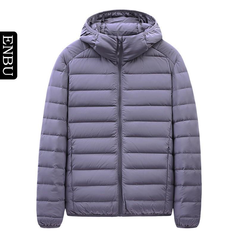 Giacca Piumino Corta Leggera da Uomo con Cappuccio 90% Piuma d'Anatra Bianca Caldo Cappotto Invernale Stile Urbano