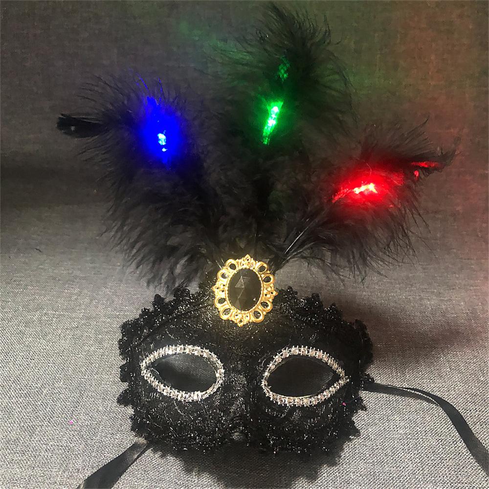Women LED Party Mask Masquerade Luxury Peacock Feathers Half Face Mask Cosplay Costume Venetian Mask