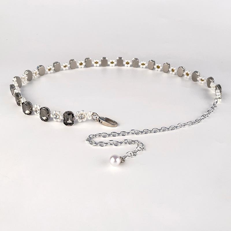 European and American Diamond-inlaid Women's Waist Chain Women's Belt Fashionable Dress Skirt Decorative Rhinestone Pearls