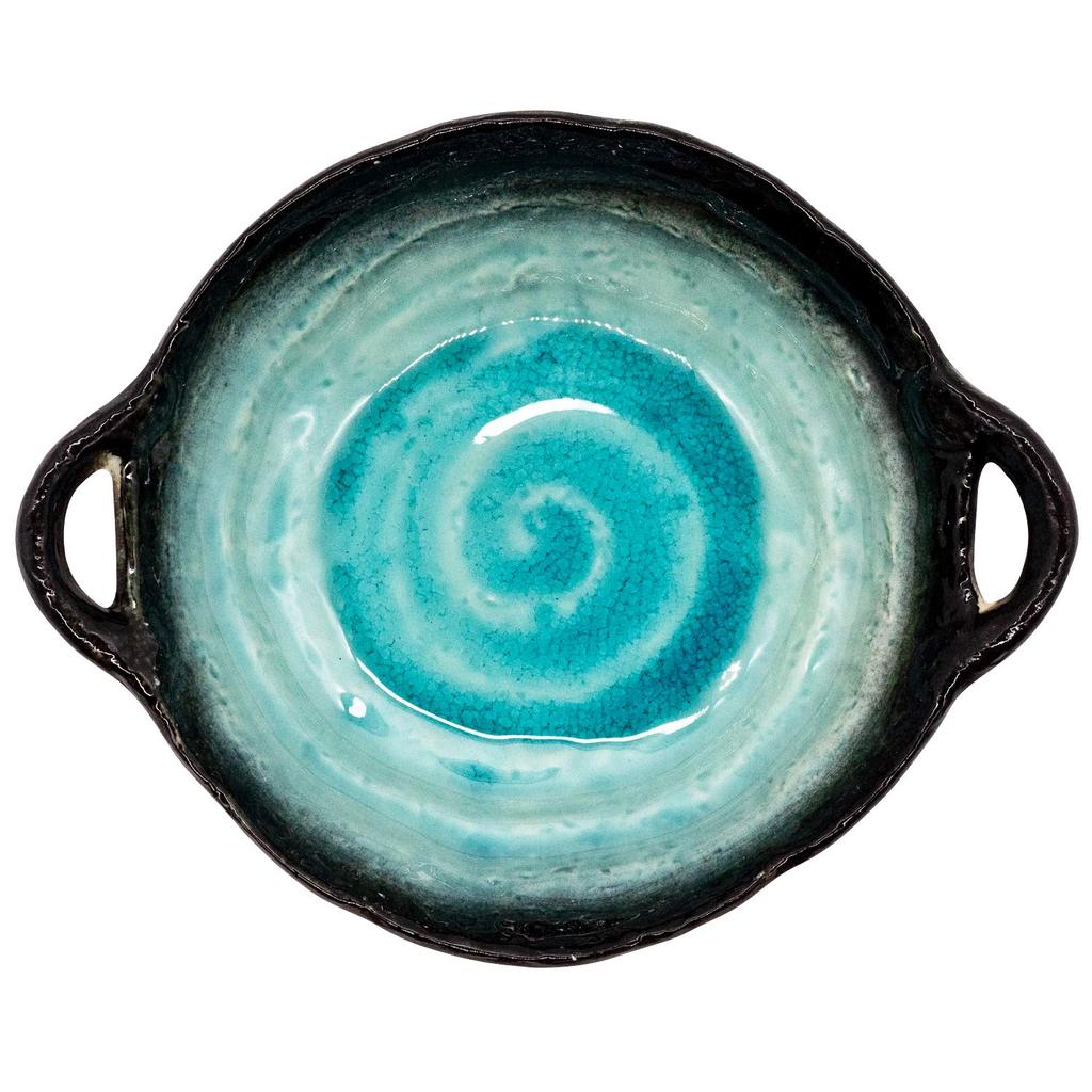 Mino ware handmade bowl, approx. 26 x 21 x 6 cm, Shinkai glaze, made in Japan 508-15