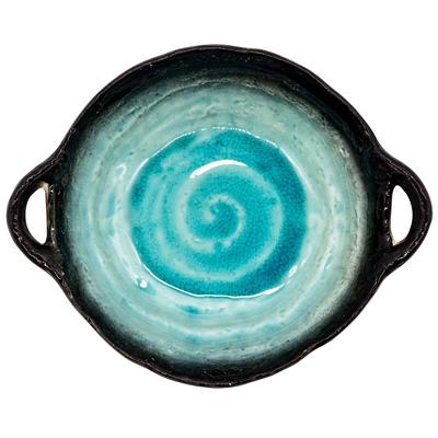 Mino-Keramik handgefertigte Schale, ca.. 26 x 21 x 6 cm, Shinkai-Glasur, hergestellt in Japan 508-15