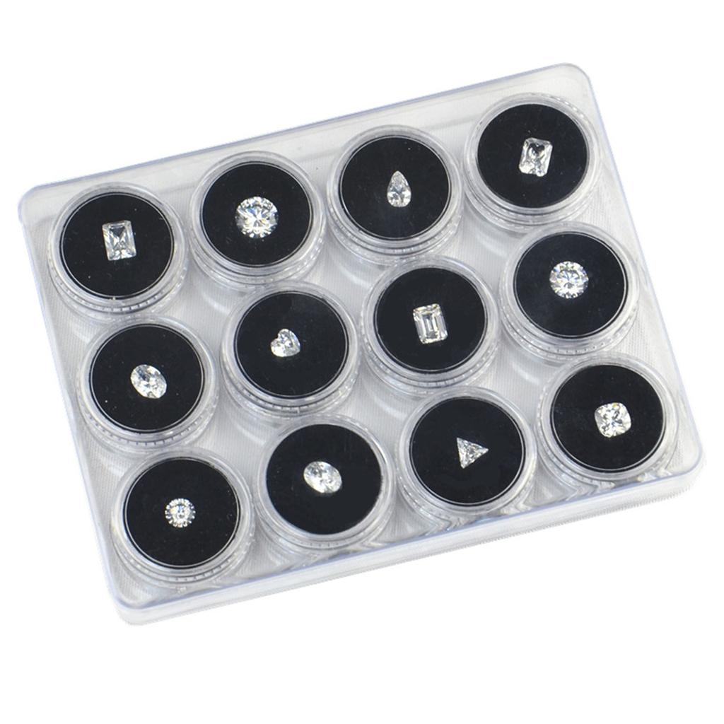 12 Slot Acrylic Transparent Round Gemstone Display Tray With Soft Foam Protective Jewelry Storage Case For Loose Diamonds Coins