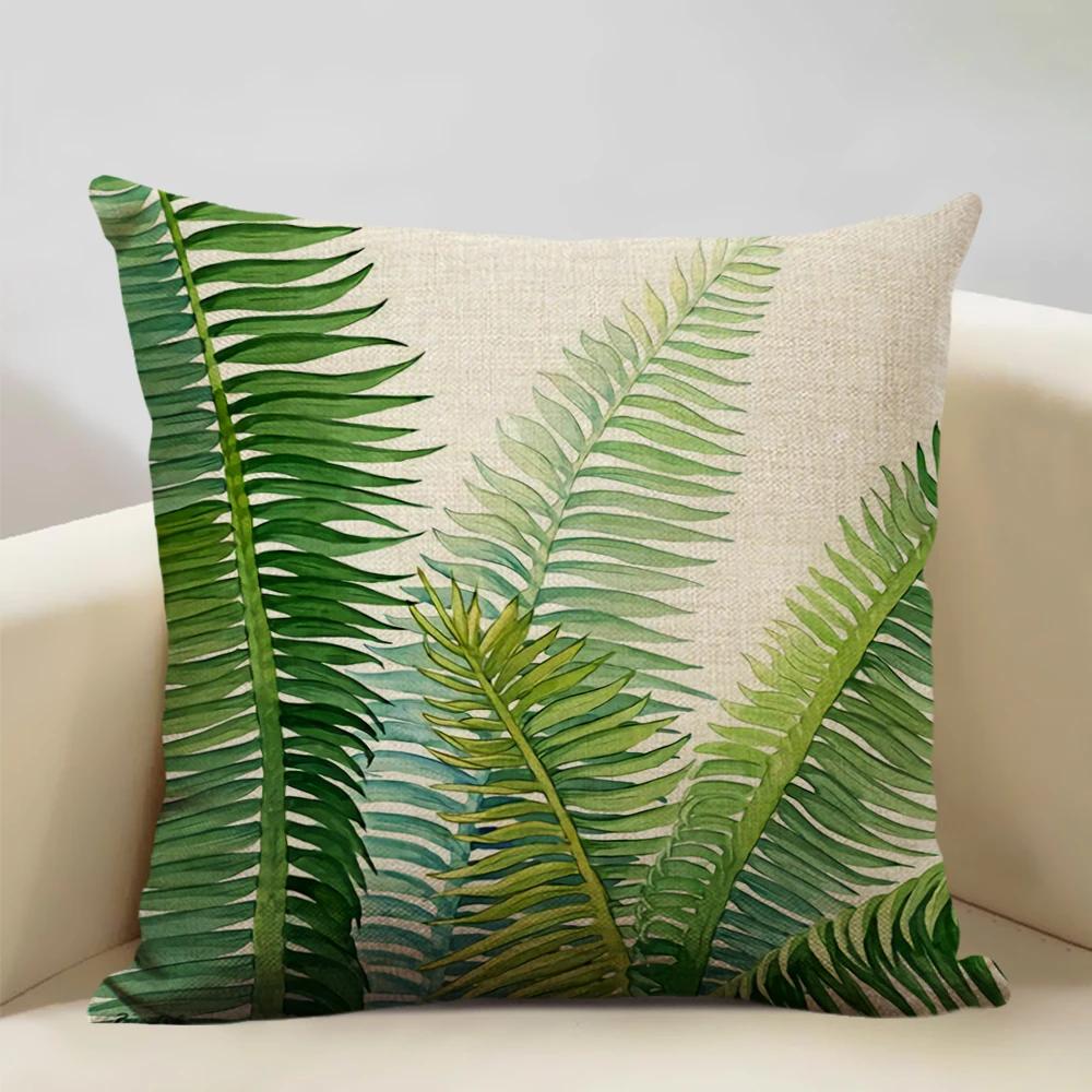 Plant Leaf Cushion Cover Home Decoration Sofa Chair Car Pillow Case Soft Linen Pillowcase 45x45cm