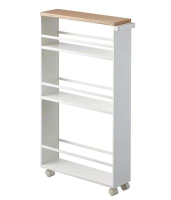 Yamazaki Jitsugyo Slim Wagon with Handle, White, Approx. W13 X D47.5 X H80.5cm Tower [Complete Product Casters Only] Kitchen Wagon 3627