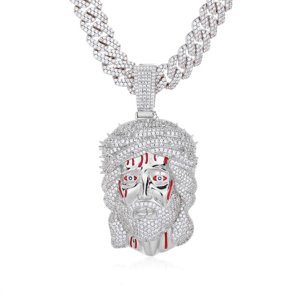 

European and American hip-hop necklace jewelry men s retro human head pendant with blood stinging headgear men s