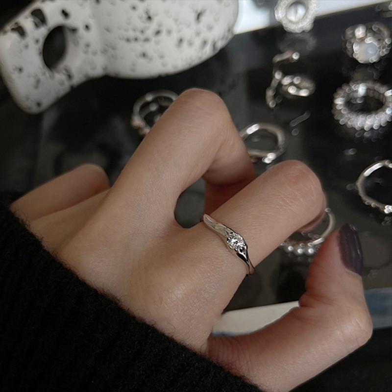 Silver Modern S925 Dual Layer Geometric Ring With Adjustable Size And Colorful Agate Stones For Stylish Accessories Womens