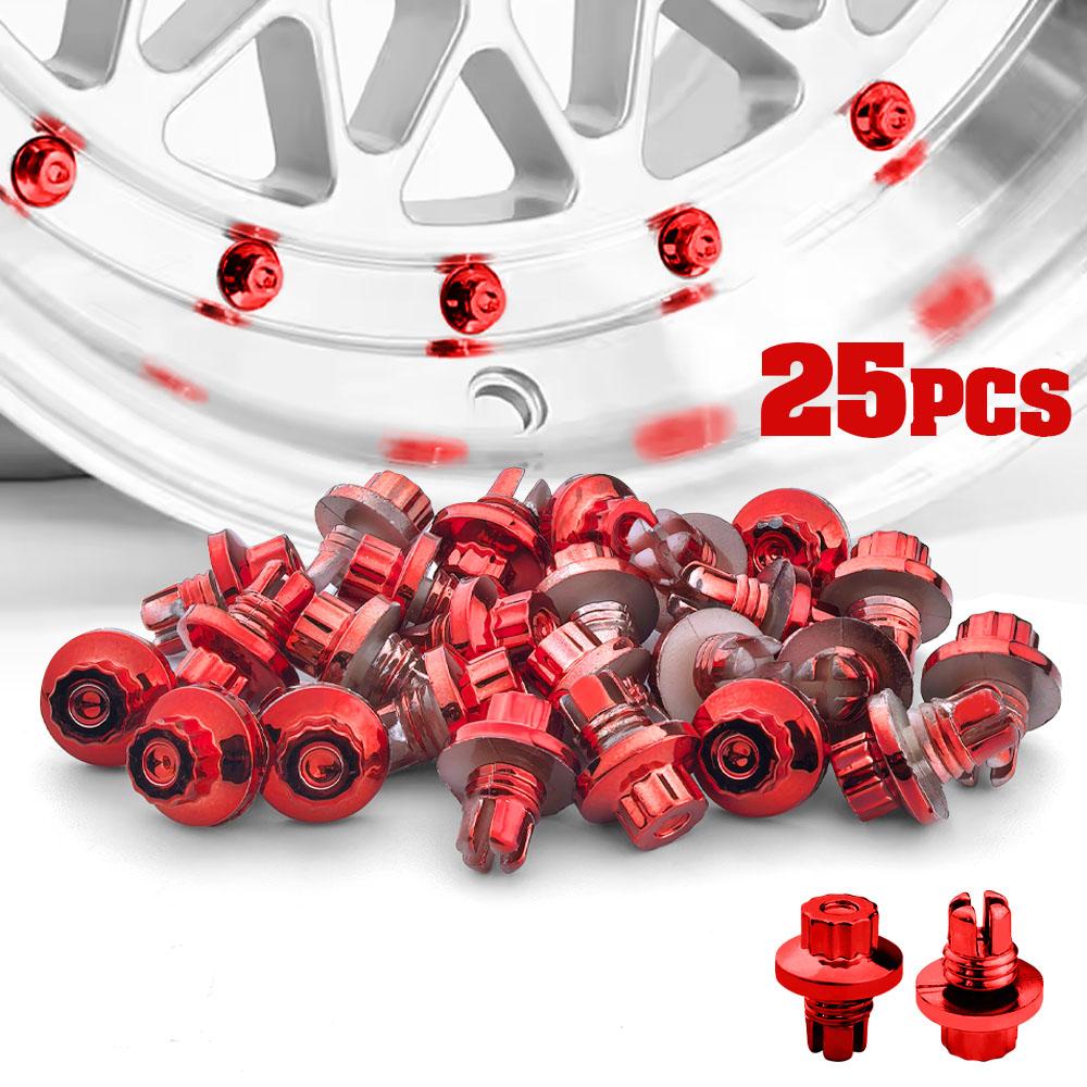 25 Pcs Car Wheel Rivets Universal ABS Plastic Nuts Studs Bolts Rivet for Rim Lip Decoration Replacement Wheel Rivet Nut красный