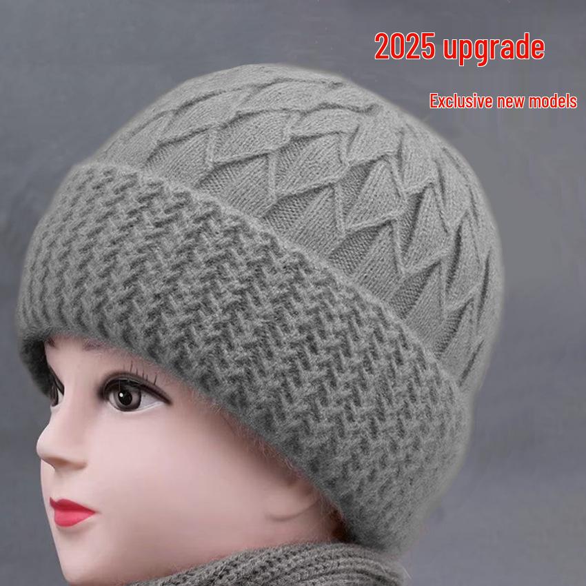Women's Knitted Winter Hat with Velvet Lining & Ear Protection for Elderly